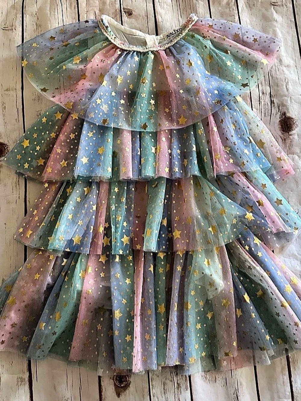 Nnjxd rainbow star tulle dress